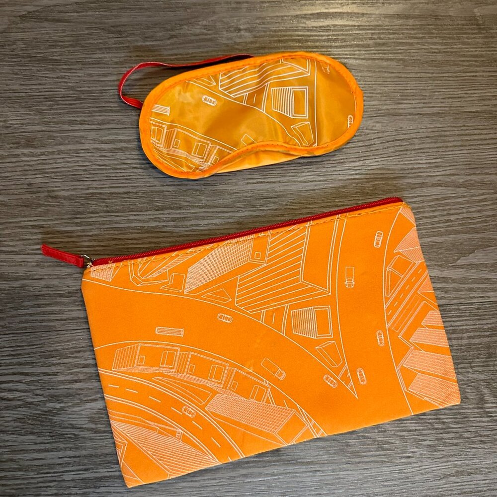 NEW Orange Emirate Airlines Make-up Travel Bag & Eyemask